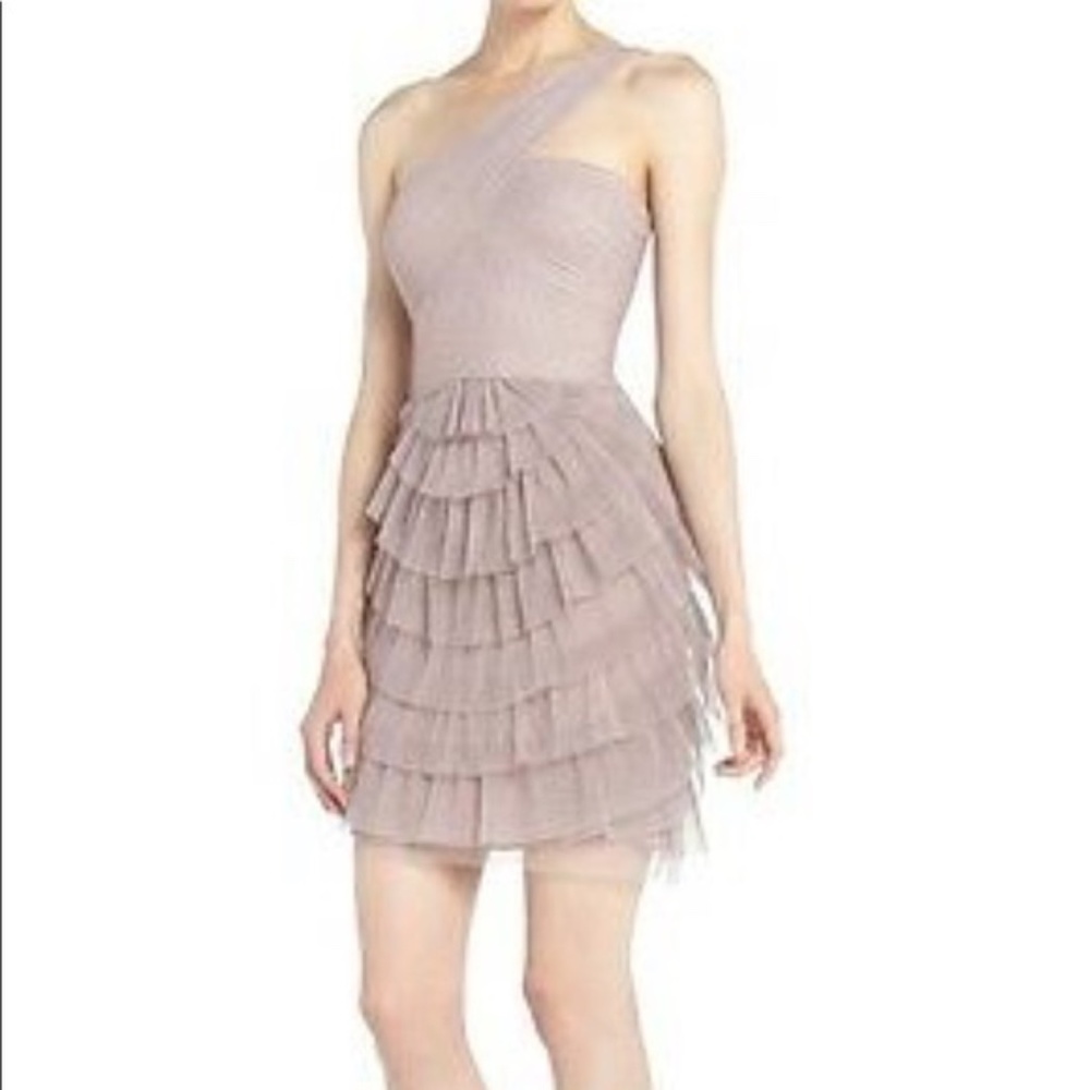 BCBG MAXAZRIA ELLA ONE SHOULDER DRESS in Sepia